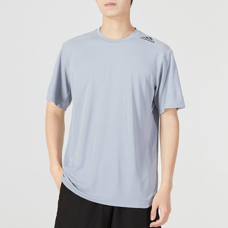 Adidas T Shirts Men's Light Blue Crew Neck Moderate Straight Fit HC4239