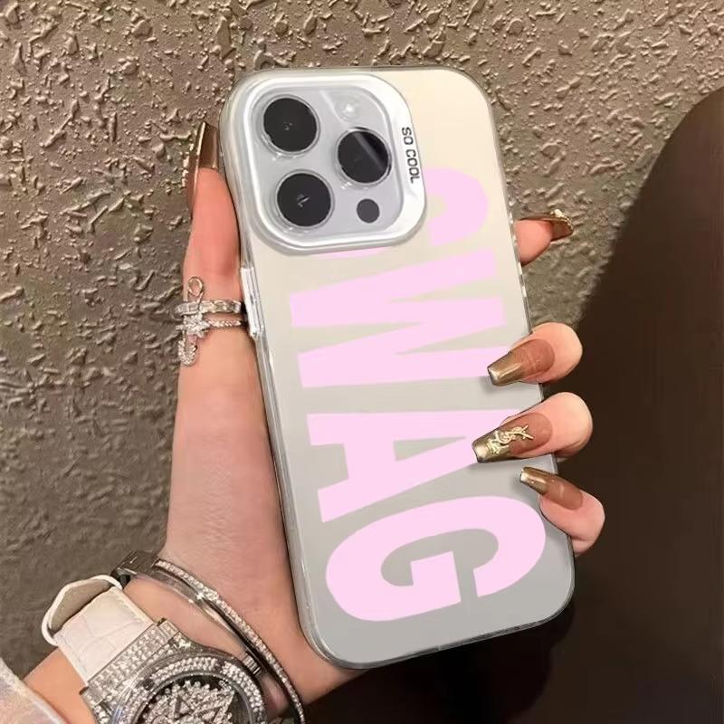 Розовые буквы SWAG Чехол для телефона для Samsung Galaxy S26 S24 S25 S23 Ultra S22 S21 S20 Plus FE A35 A54 A55 Электроокрашенная задняя крышка