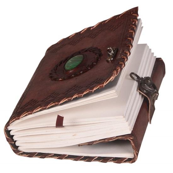 Кожаный дневник с замком и зеленым камнем, журнал для мужчин и женщин, 240 чистых страниц, 17,78 х 12,7 см, дневник для путешествий, подарок, Новый год, ведения записей