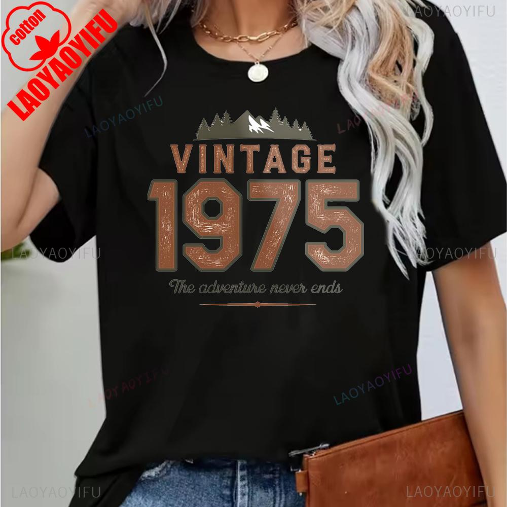 Vintage 1975 Funny 50Th Birthday Gifts 50 Years Old Retro Print TShirt Short Sleeve Crew Neck Casual Top for Summer Spring