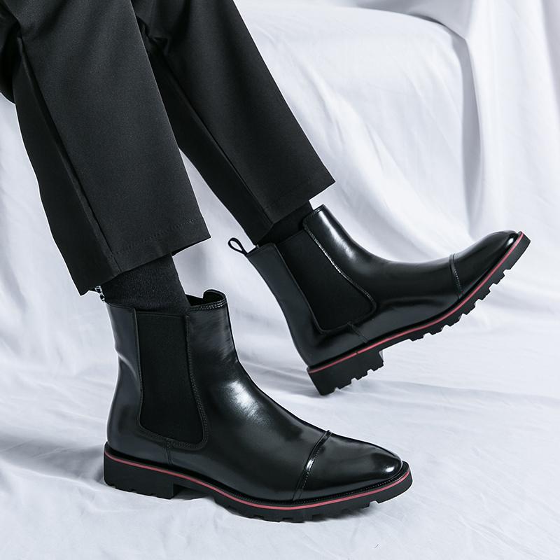 High Quality Men Boots Slip-On Low Heel Black Color High Top Botas Mujer Casual Ankle Motorcycle Shoes Leather Chelsea Boots