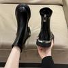 Женская обувь Брендовые зимние женские ботинки по щиколотку Базовые современные ботинки Женские сшитые круглые носки Молния сзади Квадратный каблук PU Туфли женские