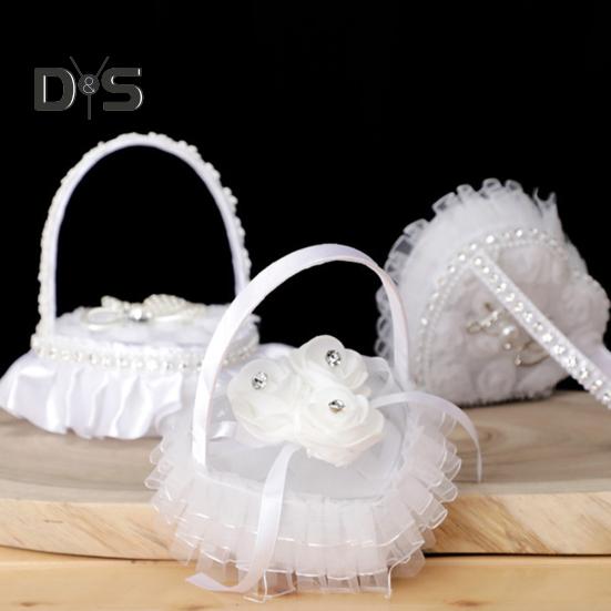 Rhinestone Decor Wedding Ring Pillow Rose Beautiful Wedding Elegant Lace Jewelry Case