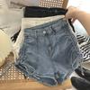 Удобные узкие модные и универсальные джинсовые шорты с завязками на шнурке, женские летние прямые эластичные облегающие брюки А-силуэта с высокой талией и широкими штанинами