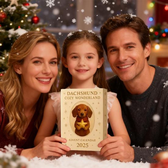 Календарь ожидания Адвента с собакой таксой 2025 24 дня Рождественский календарь обратного отсчета Праздничная атмосфера Праздничный декор