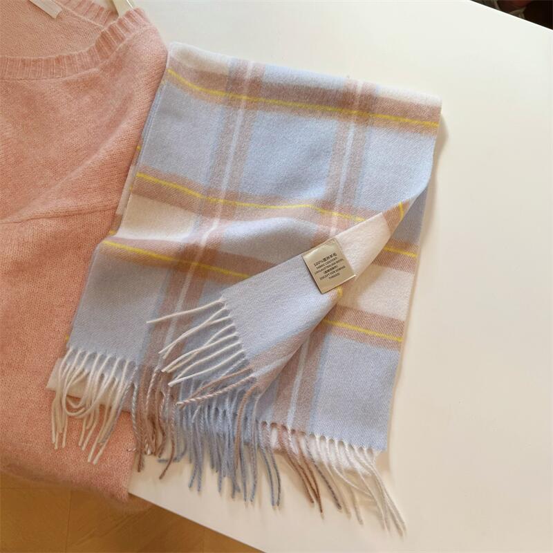 2024 Luxury Korean-Style Women's Wool Plaid Scarf - Warm, All-Season Shawl