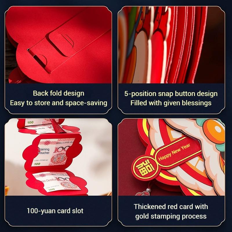 3D Chinese Traditional Red Envelopes Chinese New Year 2025 Money Packet Chinese Spring Festival Money Bag Hongbao for Kids