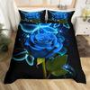 Rose Duvet Cover Set Red Rose Floral Bedding Sets Flower Butterfly Comforter Cover for Women Modern Fashion Marble Quilt Cover