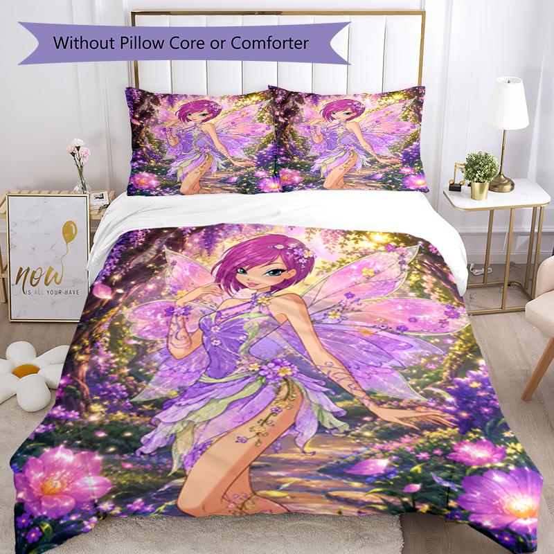 3 шт. Комплект постельного белья Winx Club Застежка на пододеяльнике Включает 1 пододеяльник и 2 наволочки, Мягкий и удобный для всех сезонов.