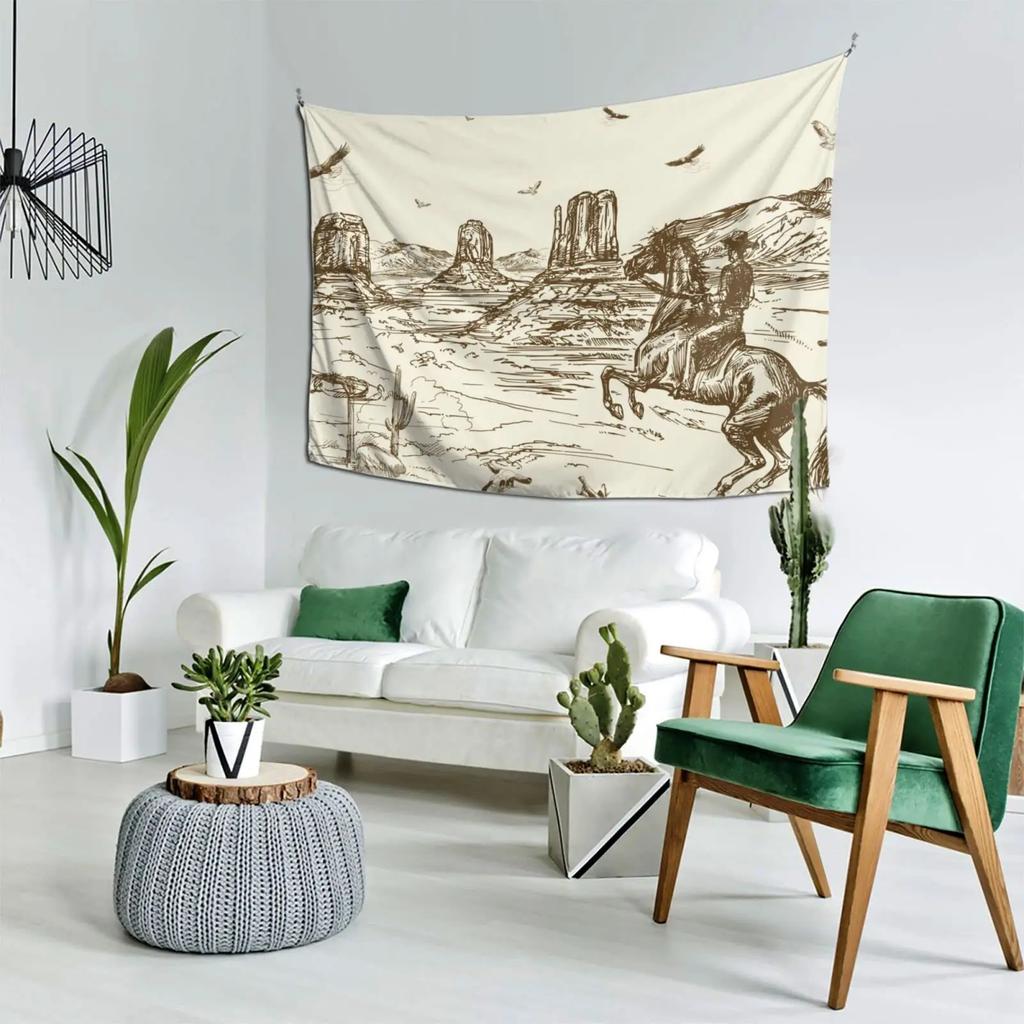 Western Cowboys Tapestry Wall Hanging Ranch Wild West Desert Landscape Tapestry Wall Decor for Bedroom Home Living Room Dorm