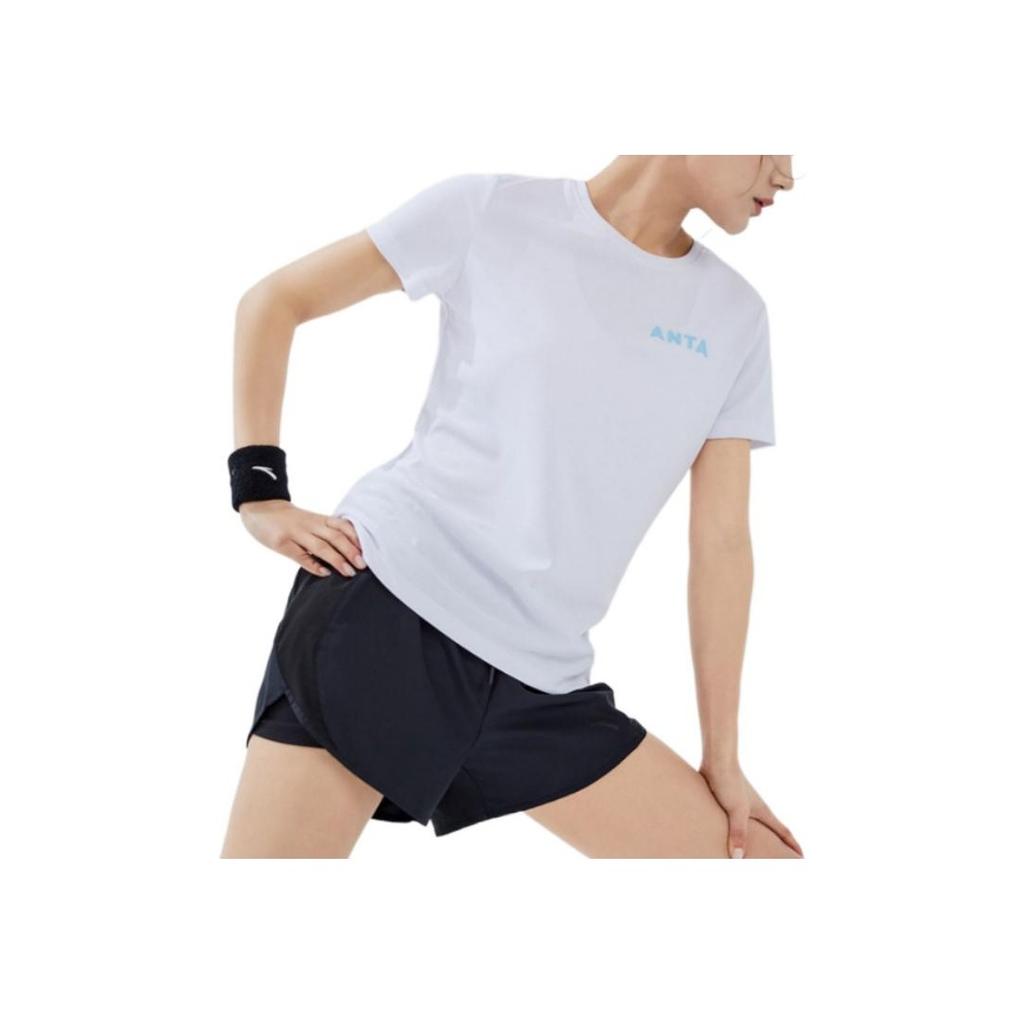 Anta Повседневный влагоотводящий быстросохнущий спортивный комплект футболок с коротким рукавом для бега и фитнеса для женщин, топы белого и черного цветов 962327202-1