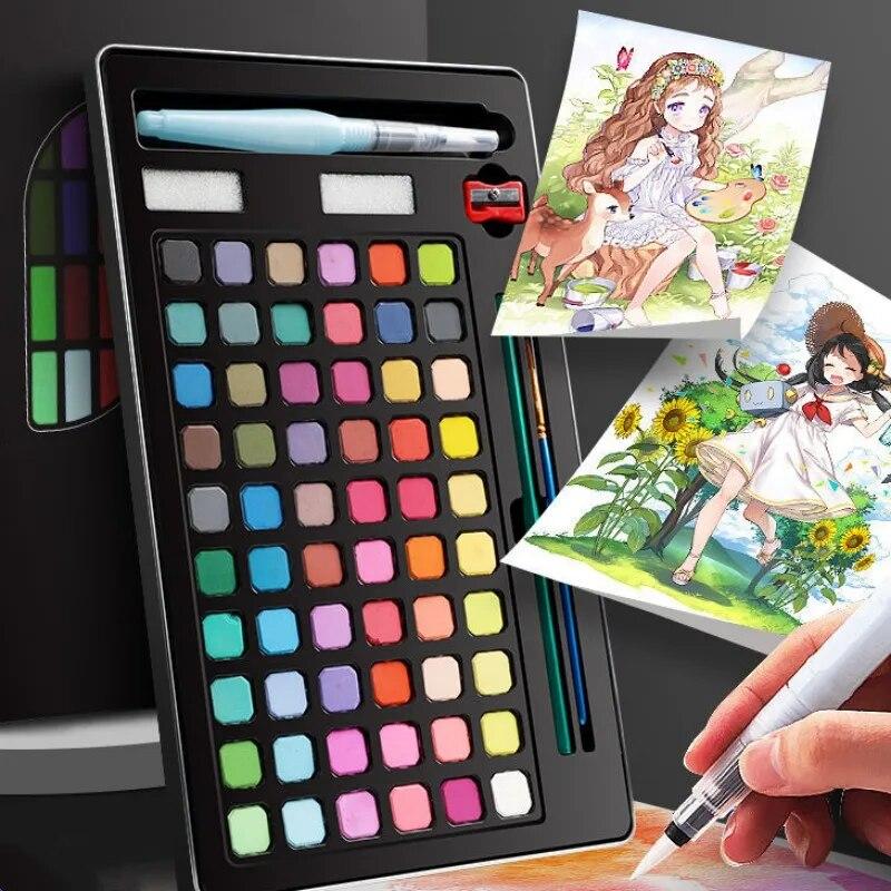 Набор акварельных красок с кистью для художника, твердый пигмент, портативный набор для рисования, подарочные канцелярские товары, товары для рукоделия