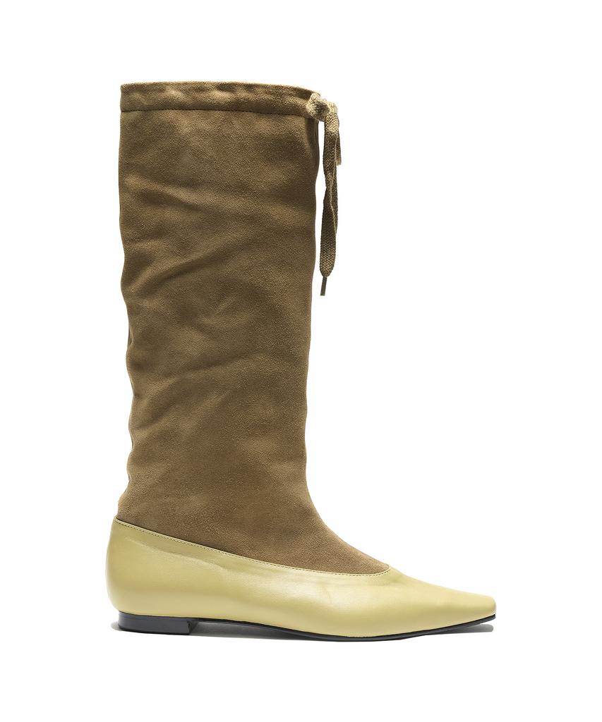 Partimento Women Drawstring Leather Slouch Tall Boots_Olive