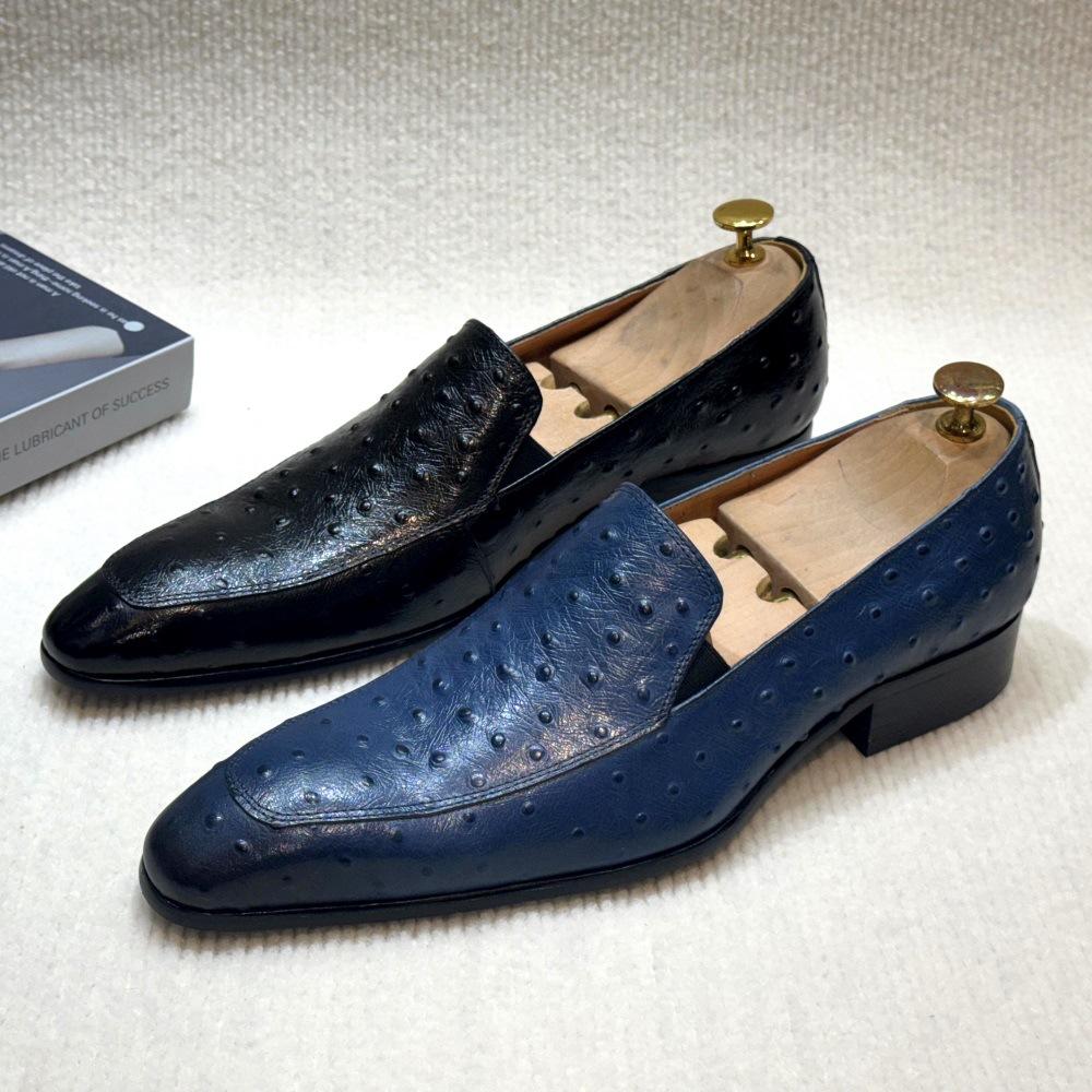 Leather Shoes Trendy New Ostrich Pattern One-Pedal Loafers Business Leisure Light Luxury Cowhide Leather Beanie Shoes