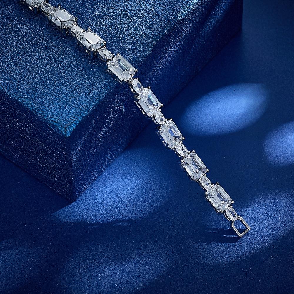 Silver Tennis Bracelet with Rectangular Oval White Zirconia Stones Sparkling Full Zirconia Design Women Bracelets