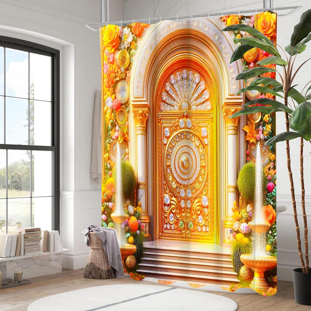 Diamond Door shower curtain, bathroom shower waterproof curtain with 12 hooks, fish shaped home decoration, free delivery