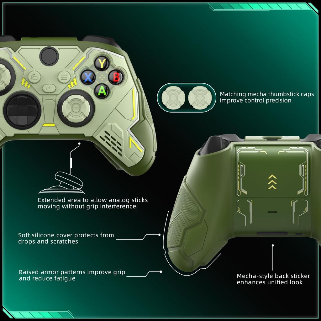 Силиконовый чехол PlayVital для Xbox Series Защитный чехол для беспроводного контроллера Xbox Core Включает накладки на стики и наклейки для контроллеров X/S, Нескользящий