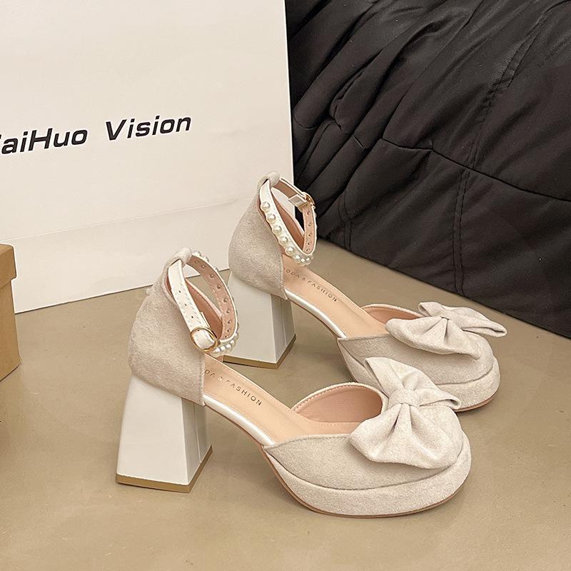 Французские туфли-лодочки на высоком каблуке, женские туфли на толстом каблуке с ремешком-пряжкой, новые летние 2025, под юбку, одинарные туфли, сандалии