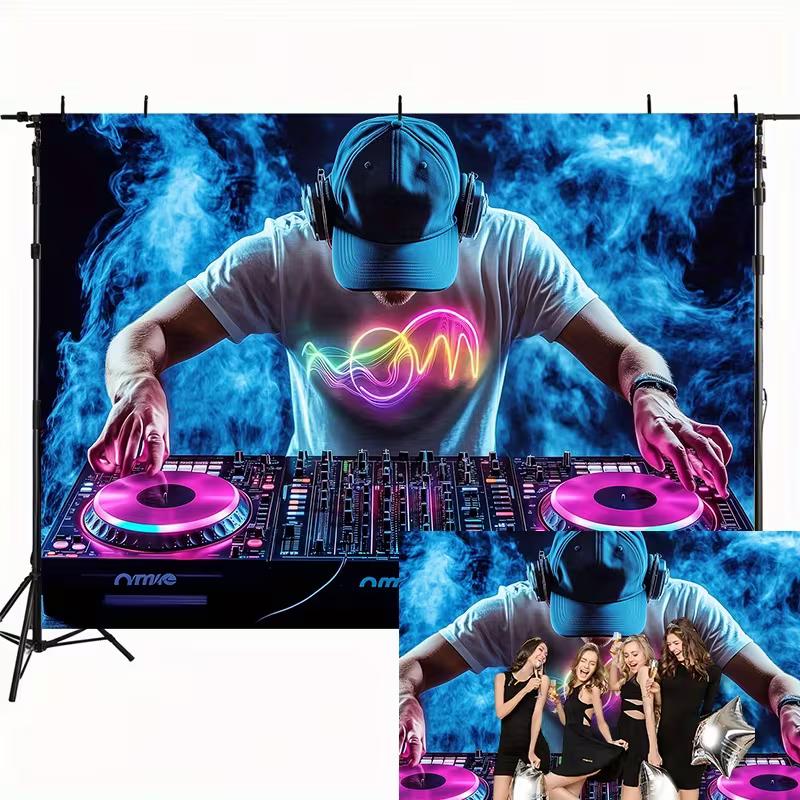 Тканый гобелен с изображением DJ электронной музыки, DJ-вертушка со стеной из дыма, настенное искусство для декора спальни и фестиваля