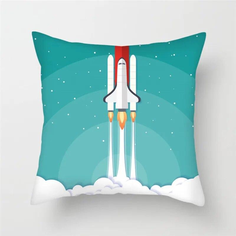 Cartoon Astronaut Rocket Spaceship Sofa Home Bedroom Decoration Pillowcase Kids Room  Space Theme Cushion Cover
