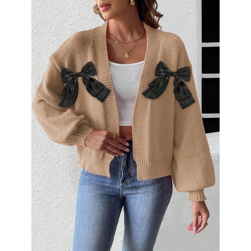 New Autumn and Winter Women's Cardigan with Ribbon Bow Splicing Personality Loose Versatile Sweater Jacket