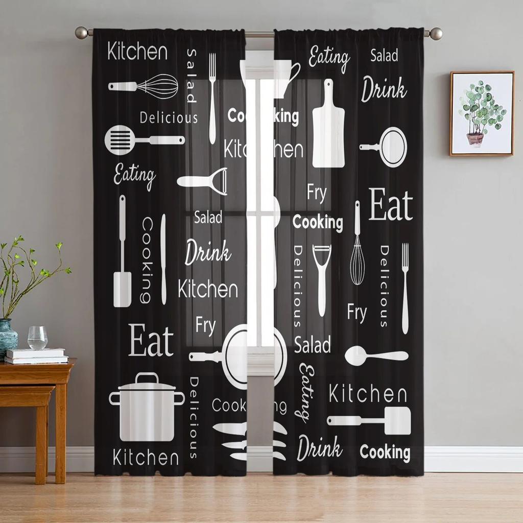 Afternoon Tea Cake Dessert White Window Curtain for Living Room Home Decor Tulle Voile Curtain for Kitchen Bedroom Window