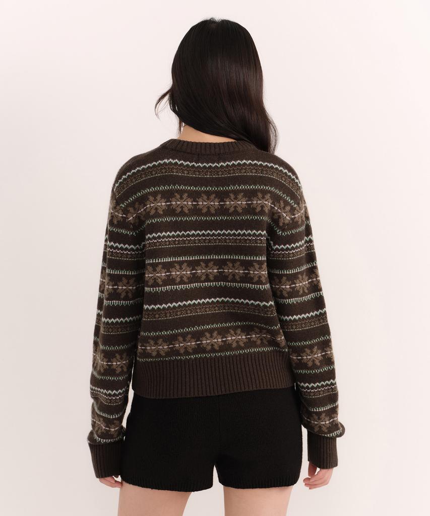 MUSINSA STANDARD WOMAN Женский нордический свитер с узором Fair Isle, круглый вырез [Коричневый]