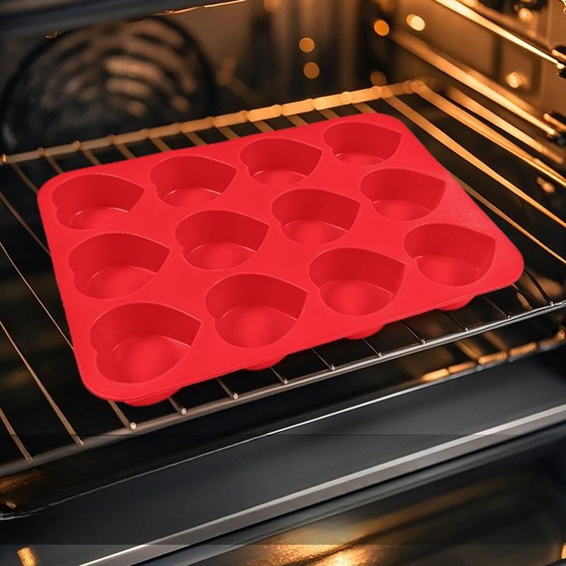 Силиконовая форма для торта в форме сердца с 12 ячейками - Антипригарная форма для выпечки DIY для брауни, кексов и кейк-попсов, Легкое извлечение, Пищевой класс, Микроволновая печь