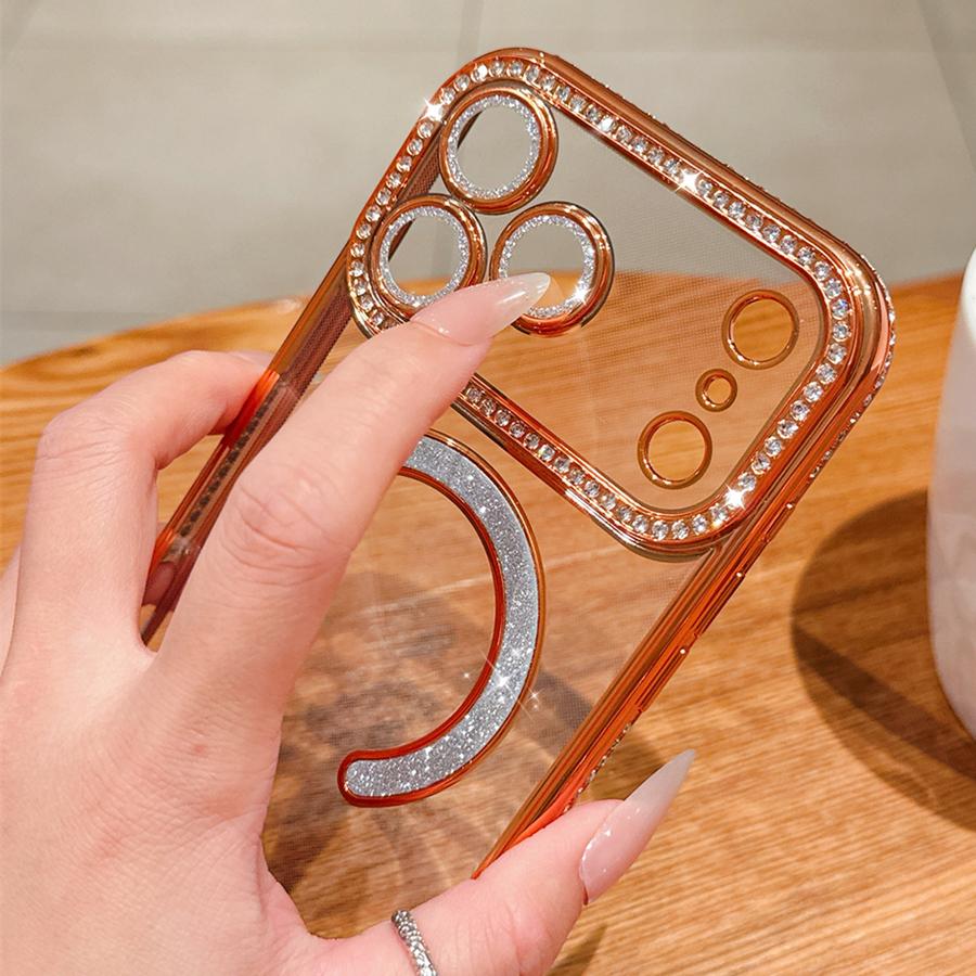 Блестящая хрустальная пленка для объектива для прозрачного чехла для телефона Magsafe для iPhone 17 16 15 11 12 13 14 Pro Max Plus 17Air 16e Магнитная крышка