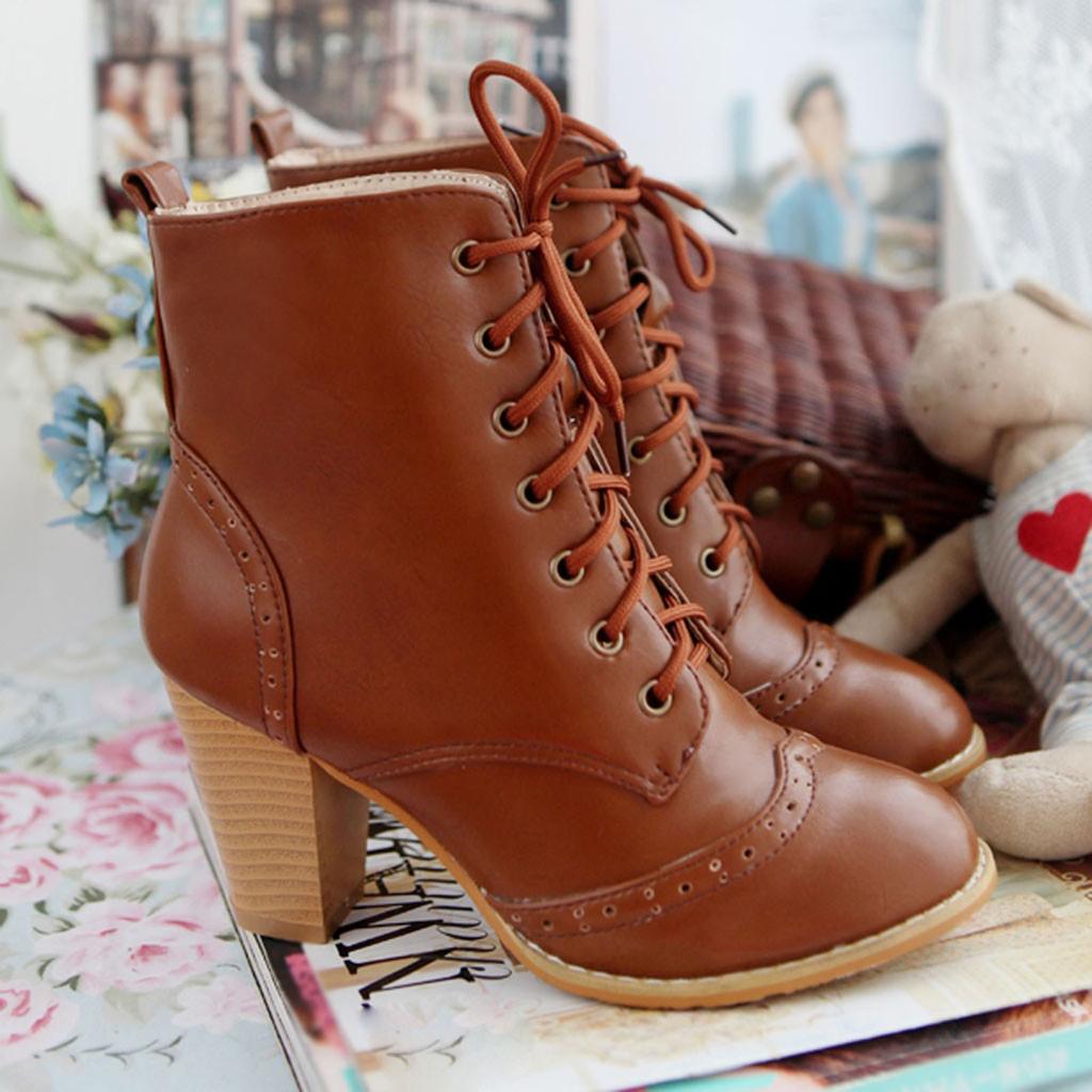 Женские модные ботинки на шнуровке, повседневные одинарные ботинки большого размера на толстом каблуке