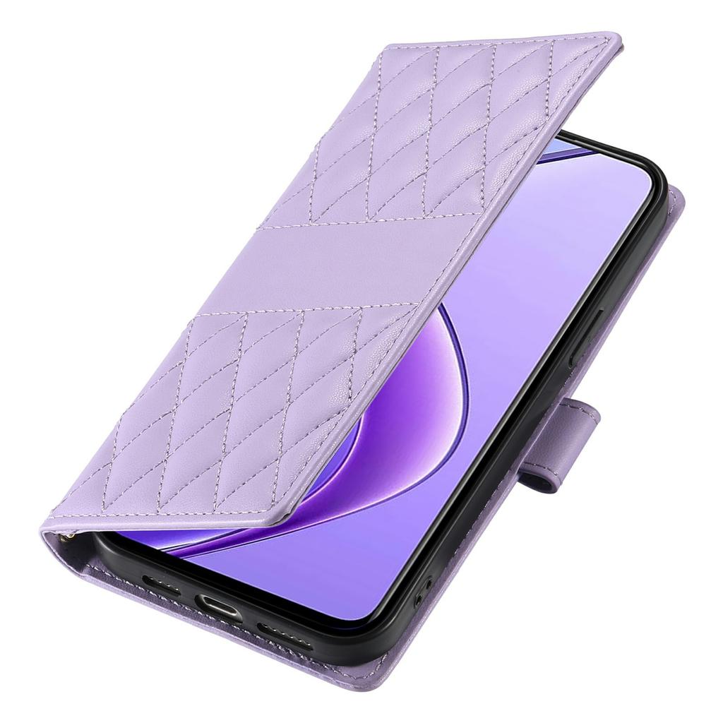 Для Realme 14 5G Чехол Ромбовидная прострочка Кошелек Подставка Кожаный чехол для телефона с длинным/коротким ремешком