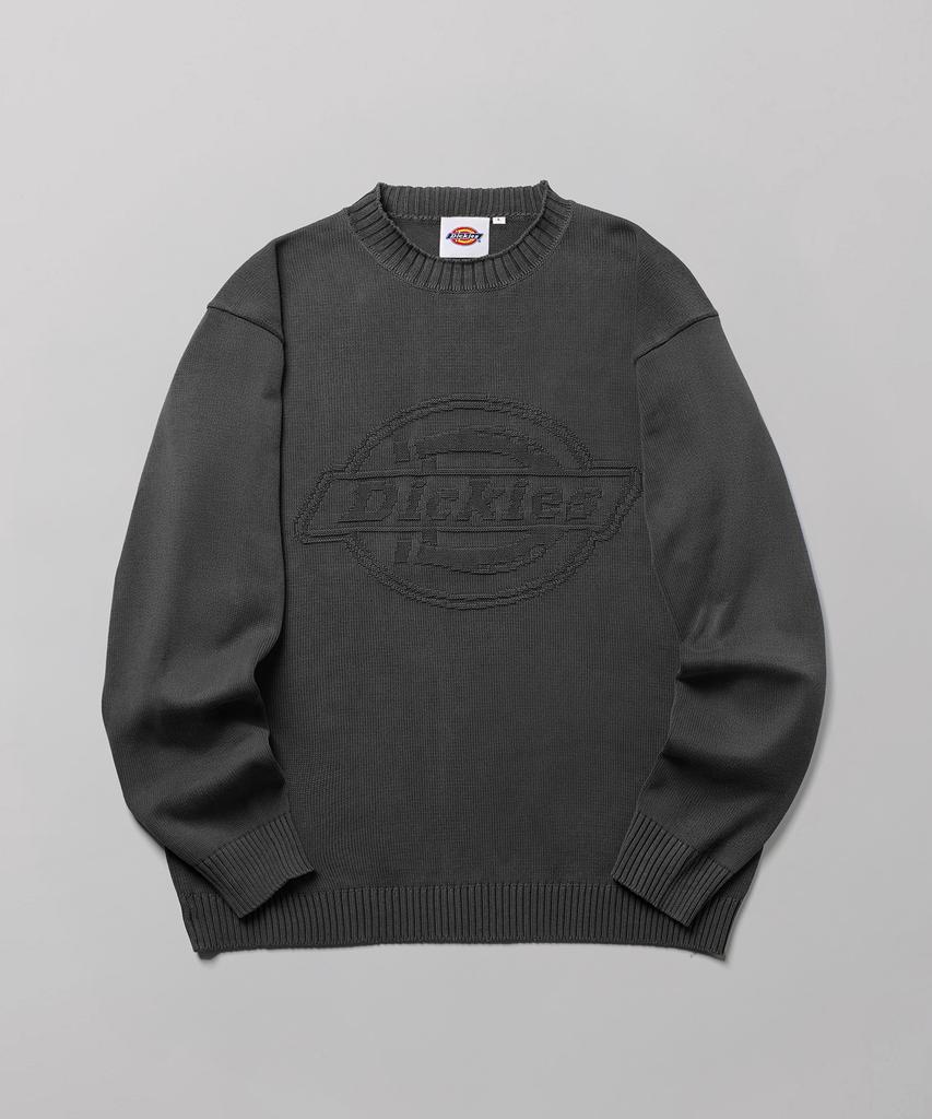 Dickies Стиранный вязаный свитер с тисненым логотипом, угольный