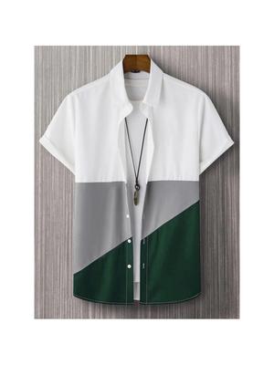 Мужская рубашка трехцветная пэчворк 3D-принт короткий рукав простая мода высокое качество топ свободный оверсайз мужская одежда гавайские рубашки