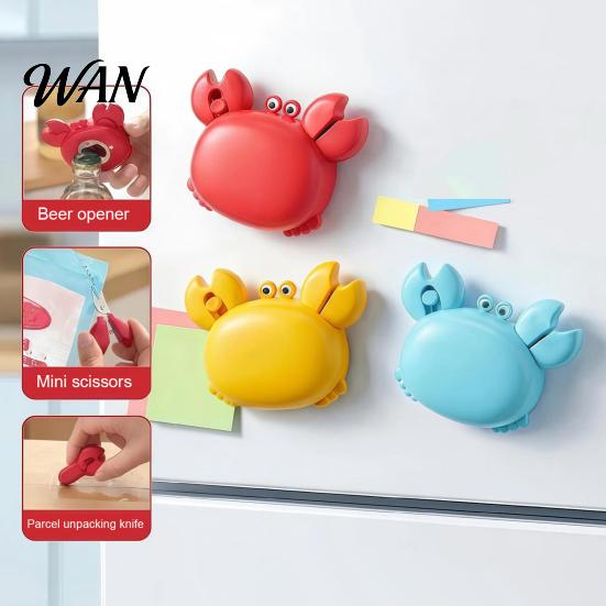 Cute Kitchen Tool 3 in 1 Bottle Opener Crab Shape Magnetic Suction Mini Box with Scissors And Cutter Include Compact Portable Strong