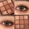 MGL Chocolate Earth Tone Eyeshadow Palette: Nine Colors, Glitter Finish, Affordable Student-Friendly Makeup.