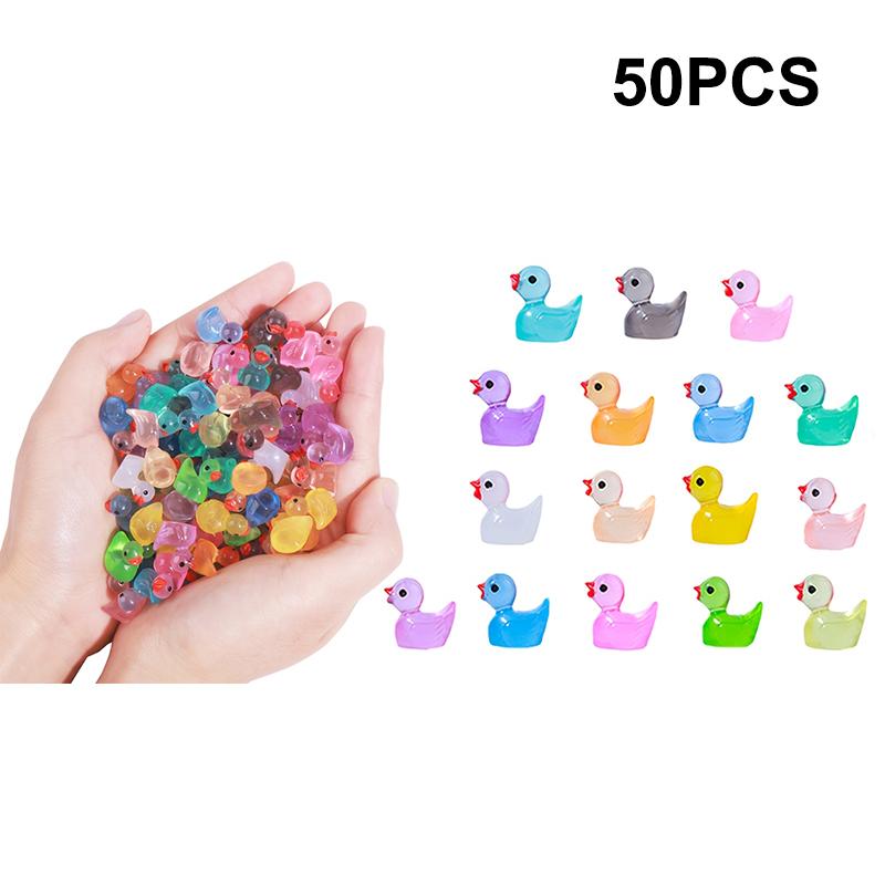 50/100Pcs Mini Ducks Glitter Resin Ducks Mini Resin Animals Figures To Hide Glow In The Dark Tiny Duck Figures