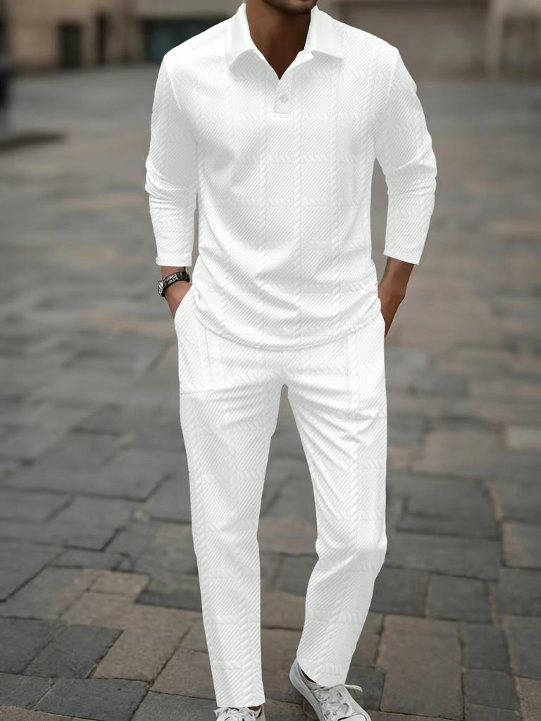 Новая летняя модная мужская повседневная рубашка с коротким рукавом, однотонная, с рукавом до локтя, длинные брюки, комплект из двух предметов