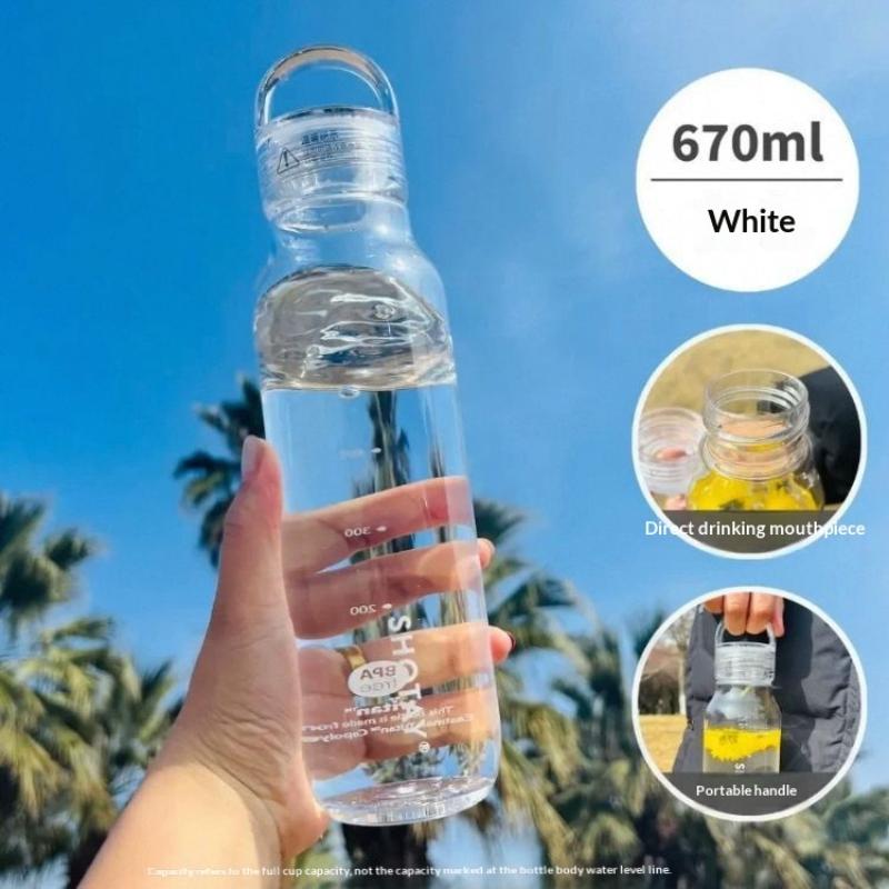 Прозрачная герметичная бутылка для воды 430 мл / 670 мл Пластиковая бутылка для напитков с ручкой Широкое горлышко Портативная бутылка для питья с мерной шкалой
