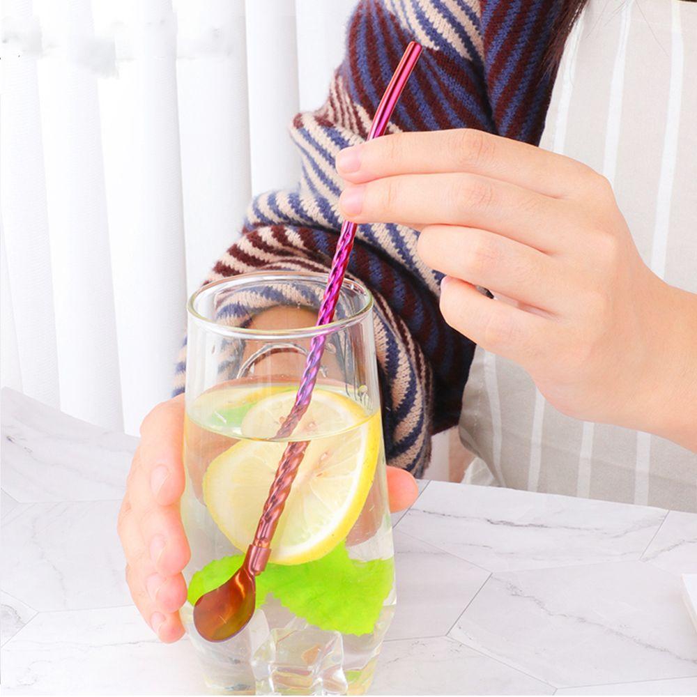 New Reusable Metal Bar Tea Stainless Steel Straws Spoon Coffee Spoons Drinking Straw