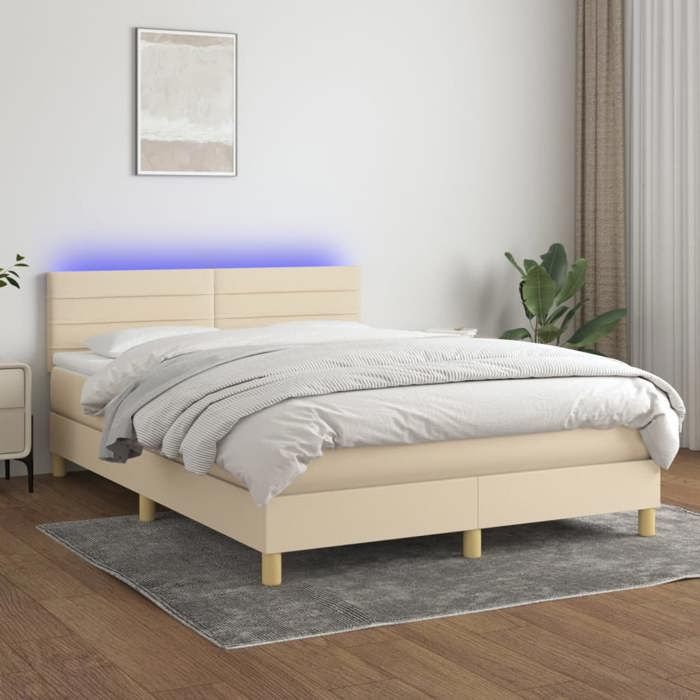Maison Exclusive - Sommier à lattes de lit avec matelas LED Crème 140x200 cm Tissu