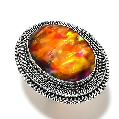 Кольцо из серебра 925 пробы с натуральным аммолитом, размер 10, ручная работа l4c04