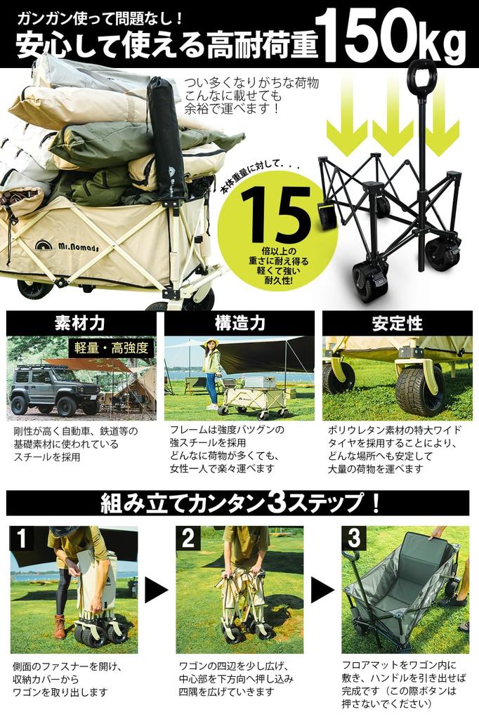 NOMADS by Japan Rugby Carry Carry 4 Can Carry Large Large Load Capacity Independent Convergence Outdoor Camping Wagon Children MR. [Used Team] Wagon,