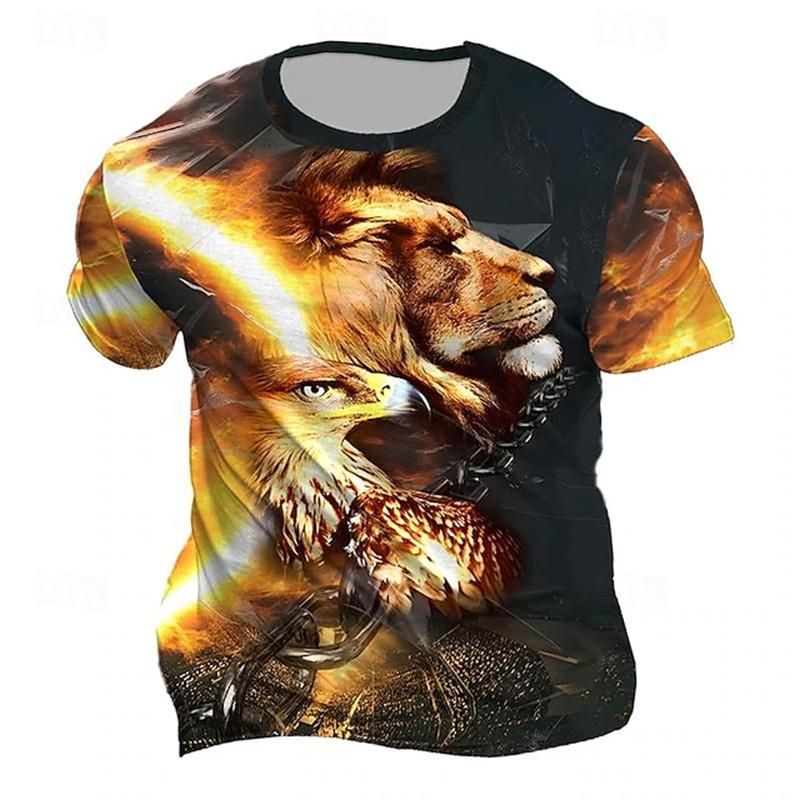 Boutique Men's Vintage T-Shirt Oversized 3D Tiger Print Short-Sleeved Top Men's Fashion Round Neck Sports Short Sleeve 6Xl