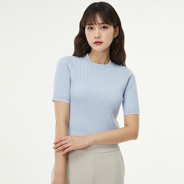 LAP Cable Knit Round Short Sleeve Knit Aq1Kh281