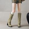 Женские сапоги на высоком каблуке осень и зима новые сексуальные темпераментные толстый каблук квадратный носок большой размер полусапоги
