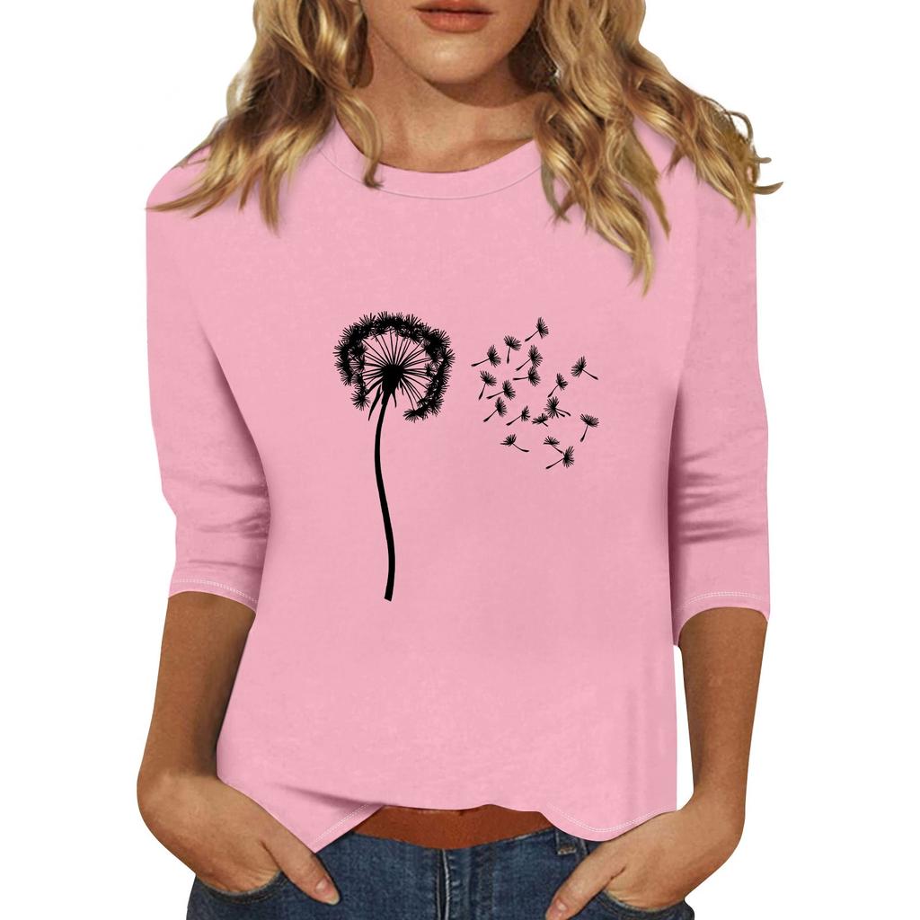 Women's Fashionable Casual Three Quarter Sleeve Printed Collar Pullover Top