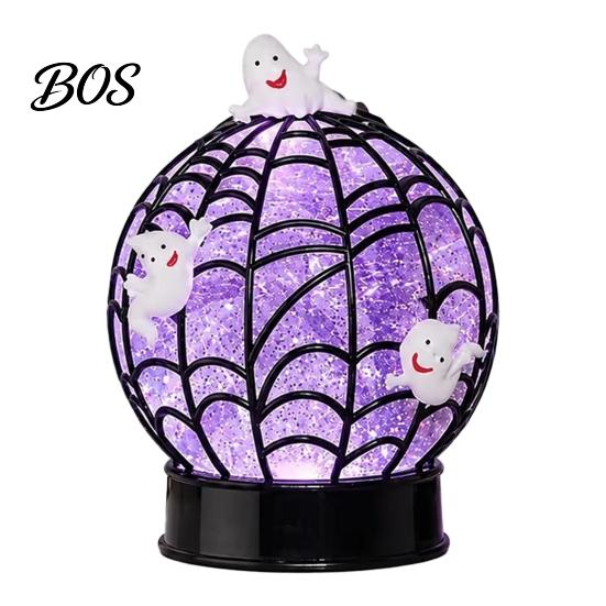 Festival Night Lamp Halloween Ghost Glitter Ball Lamp, Glowing Spiderweb Faux Crystal Sphere Light, Decorative Purple Glow Spider for Holiday