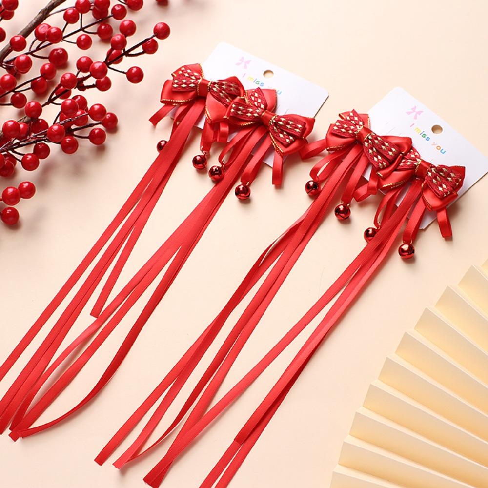 Tassel Hanfu Red Hairpin Bow New Year Headwear Hair Accessories Children Braided Ponytail