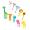 10Pcs Mini Animal Farmkids Fruit Fork Cartoon Snack Cake Dessert Food Toothpick