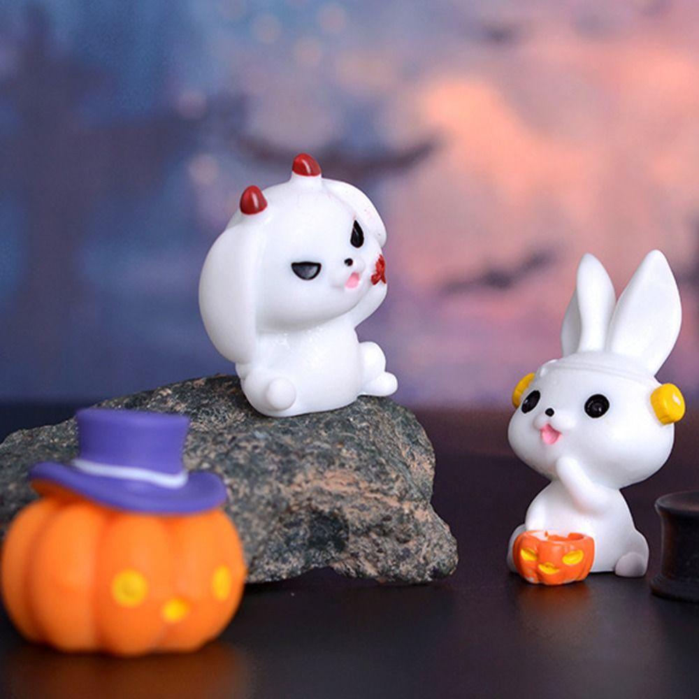 Pumpkin Black Cat Halloween Rabbit Ghost Figurines Micro Figurine Ornaments  Garden Outdoor Decor